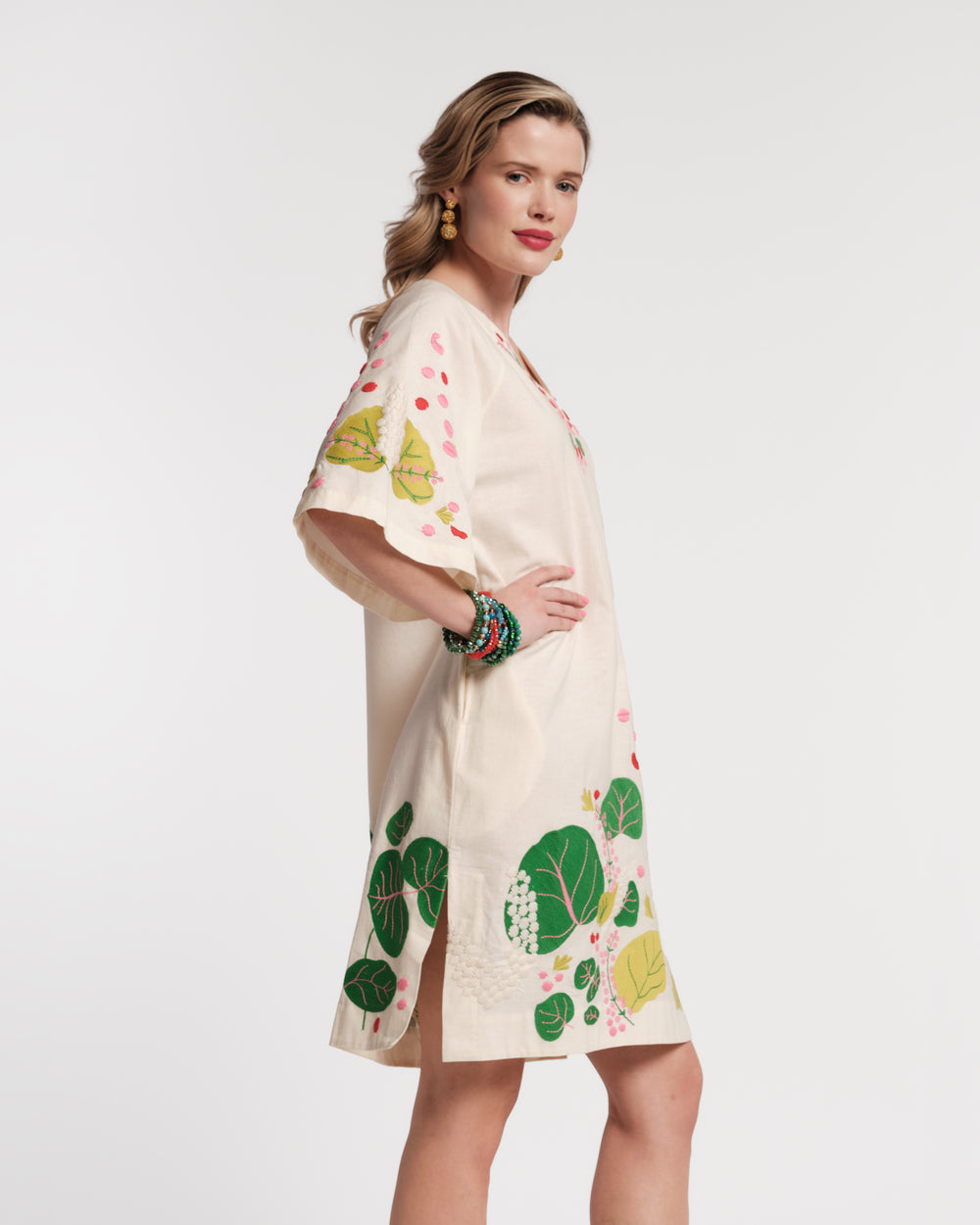 The Colony Hotel Charming Caftan Mini - Oyster/Green Caftan Frances Valentine