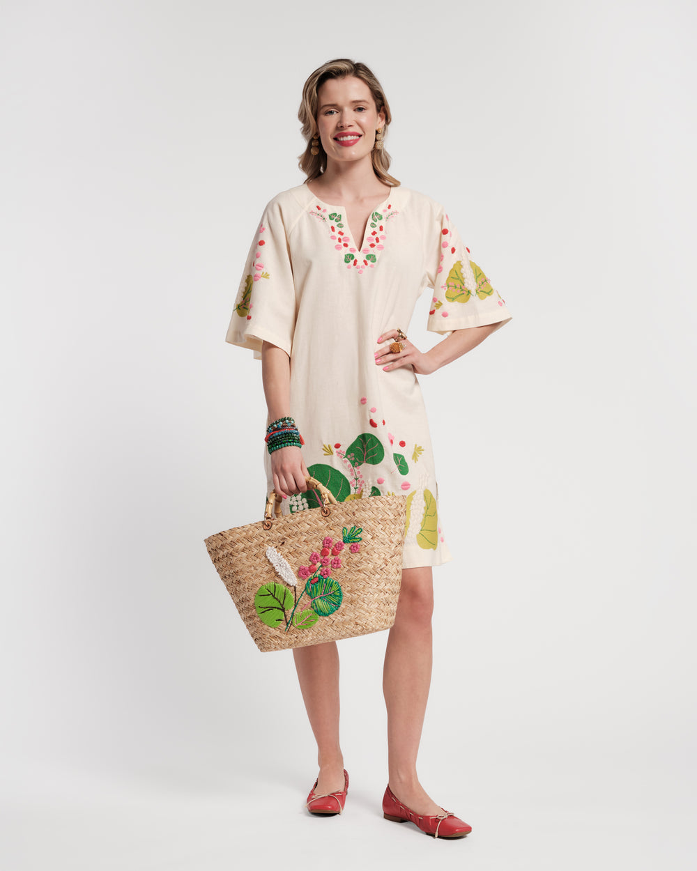 The Colony Hotel Charming Caftan Mini - Oyster/Green Caftan Frances Valentine