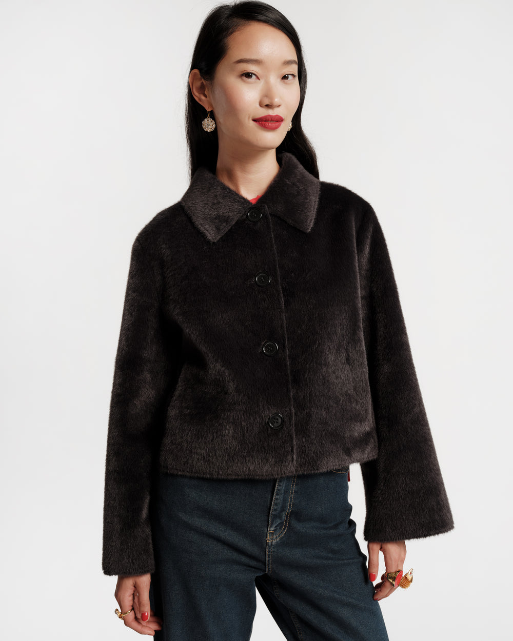Cosette Faux Fur Jacket - Black Coats & Jackets Frances Valentine