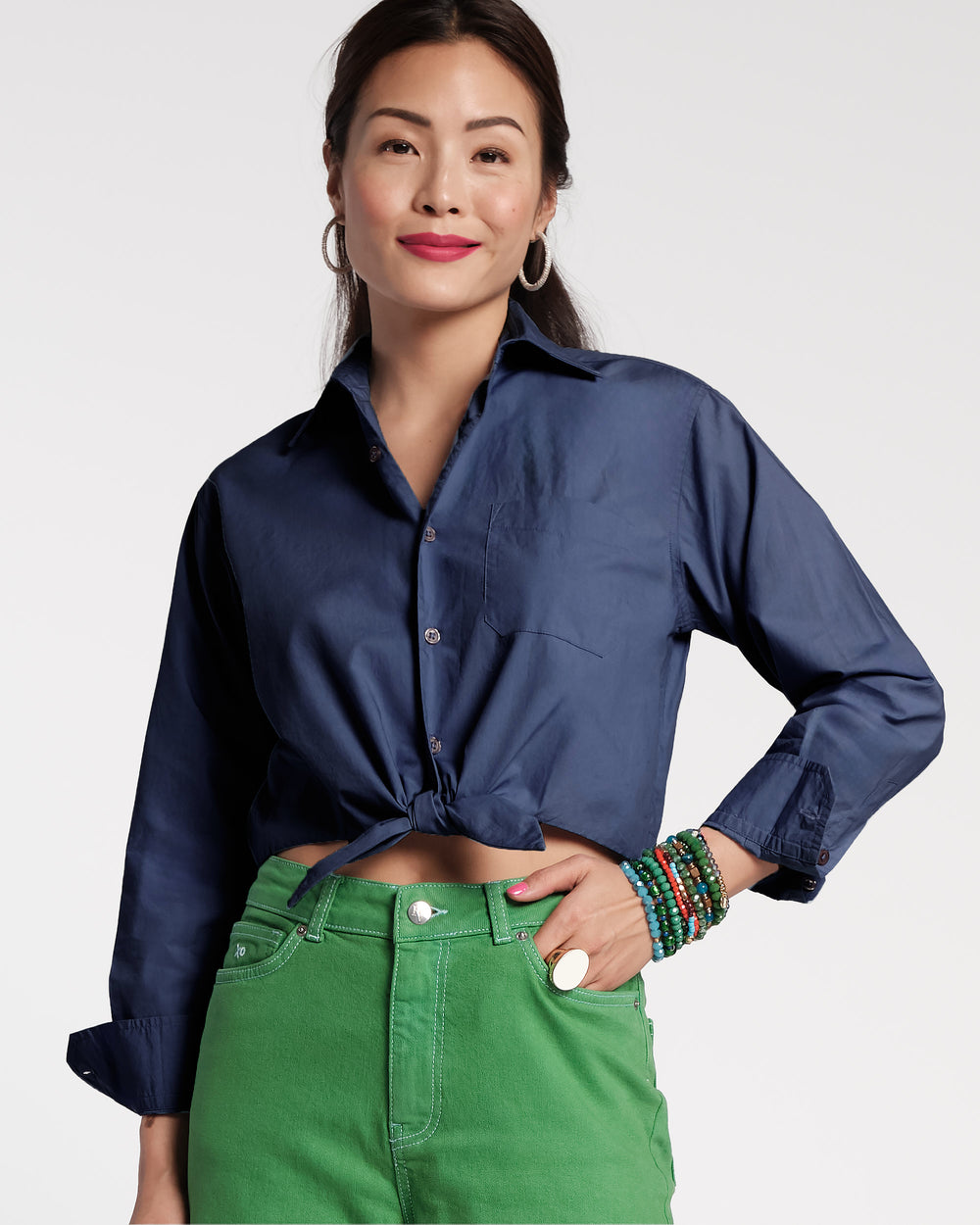 Ellie Crop Button Down - Navy - Frances Valentine