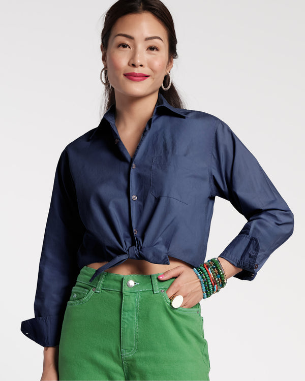 Ellie Crop Button Down - Navy - Frances Valentine