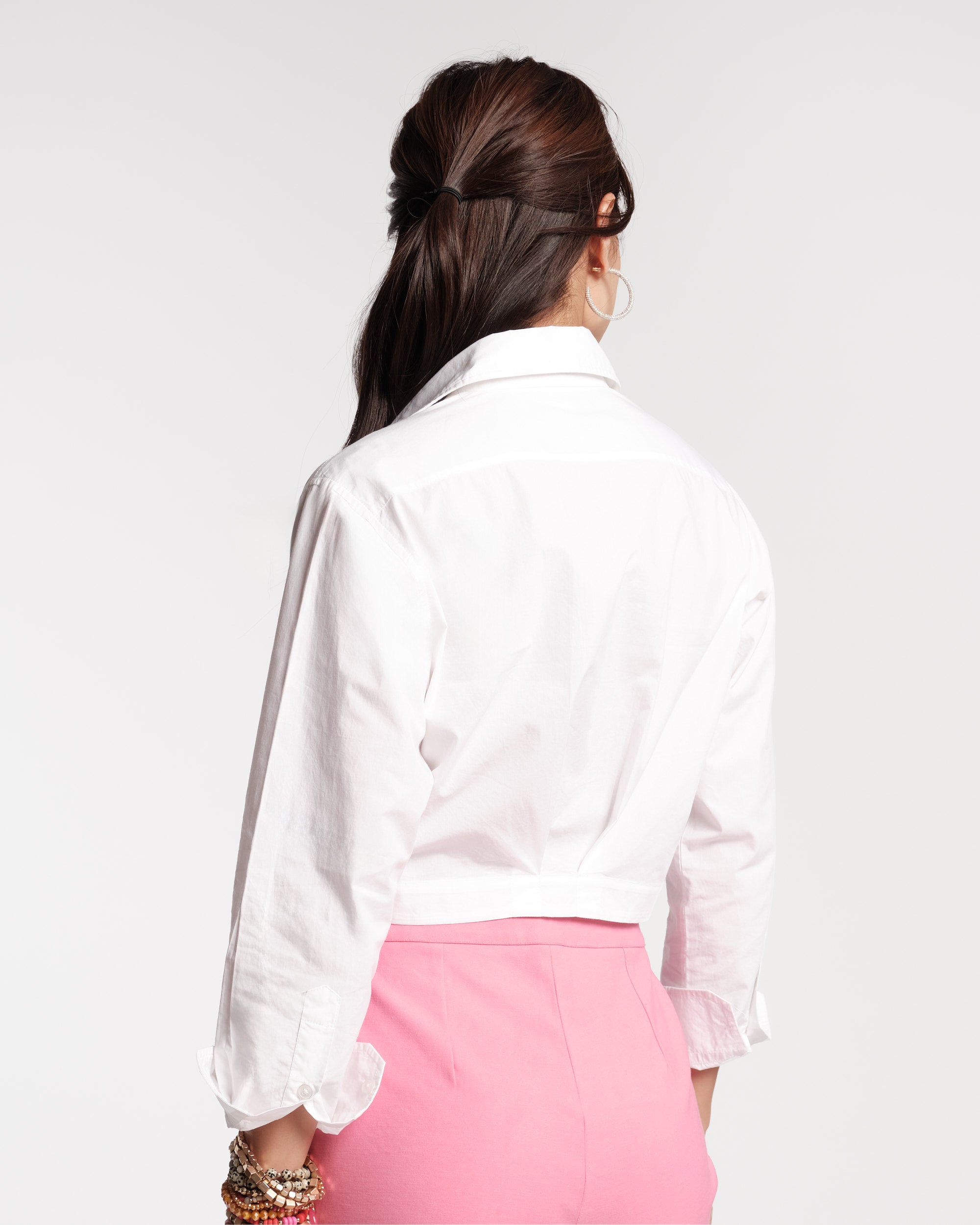 Ellie Crop Button Down Cotton Poplin White