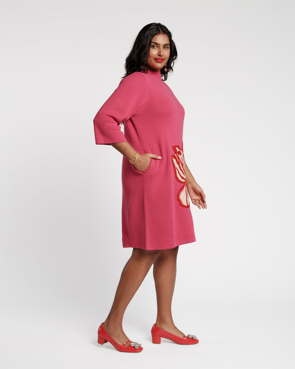 Annie Wool Dress - Fringed Tulip Pink Dresses Frances Valentine
