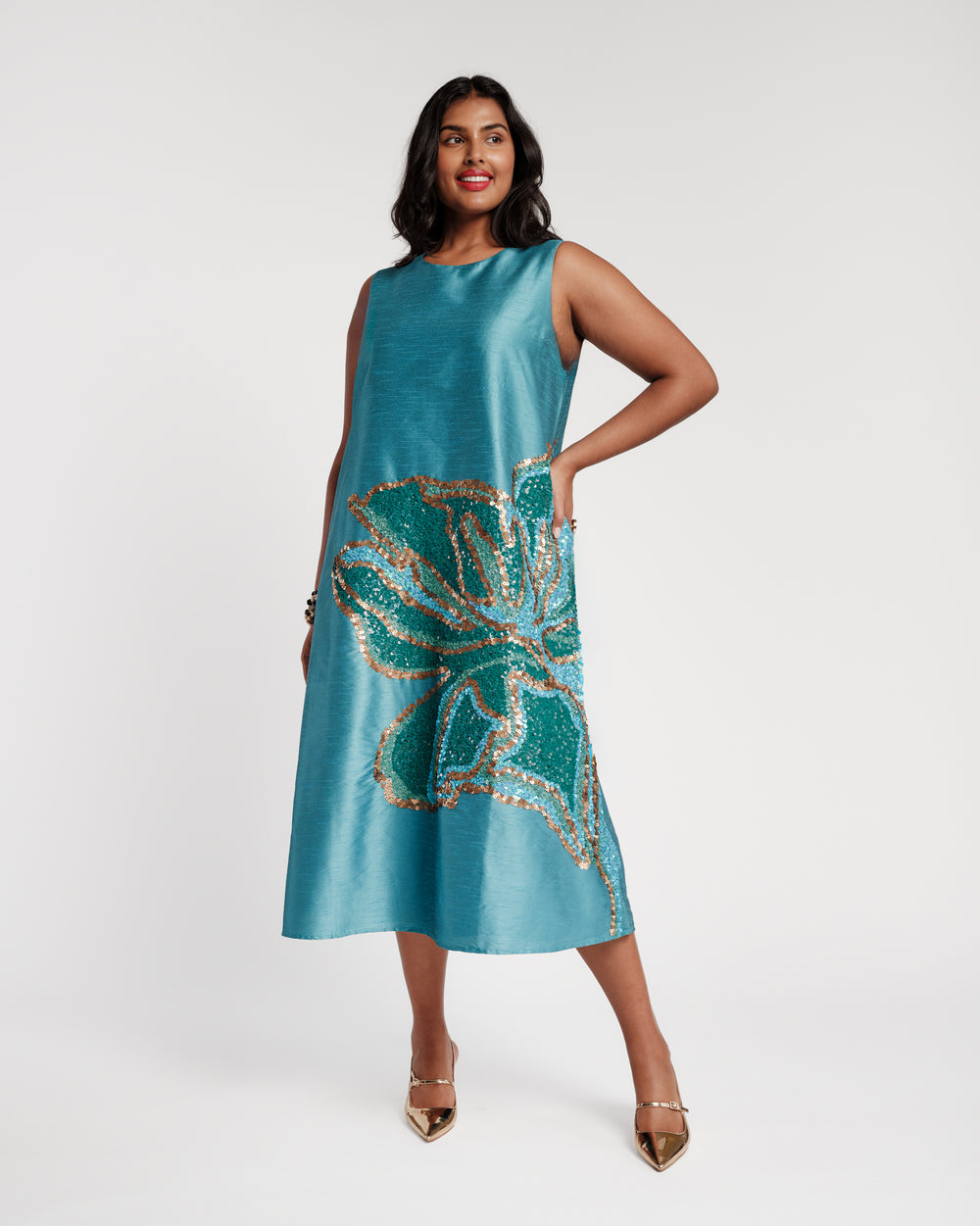 Alice Midi Dress - Fringed Tulip Teal Dresses Frances Valentine