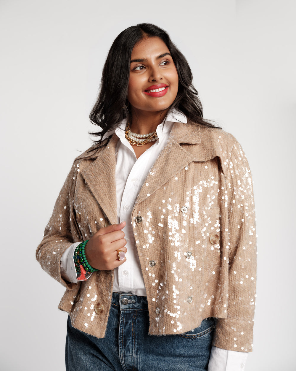Sequin Moto Jacket - Champagne Coats & Jackets Frances Valentine