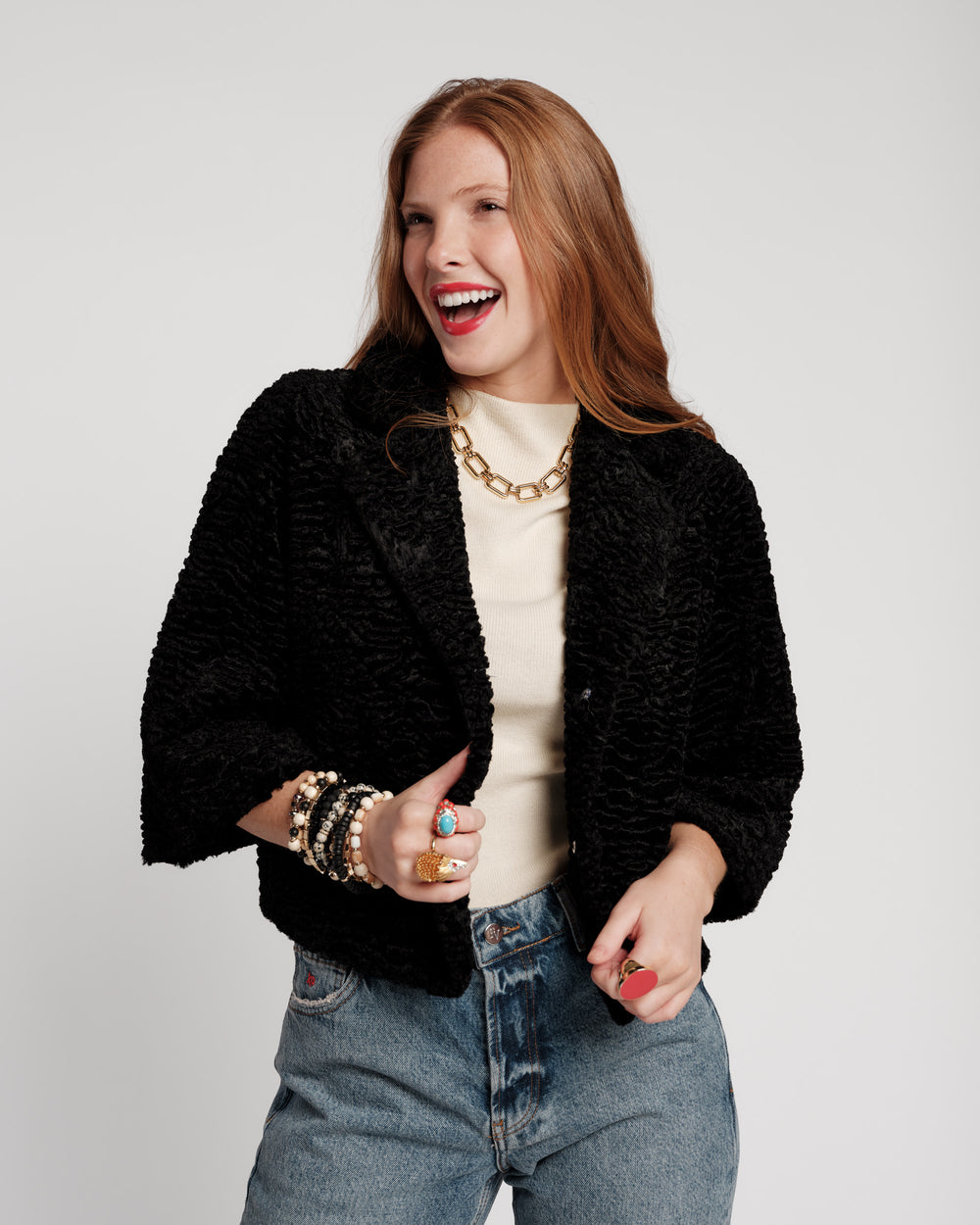 Blaine Faux Lamb Fur Jacket - Black Coats & Jackets Frances Valentine