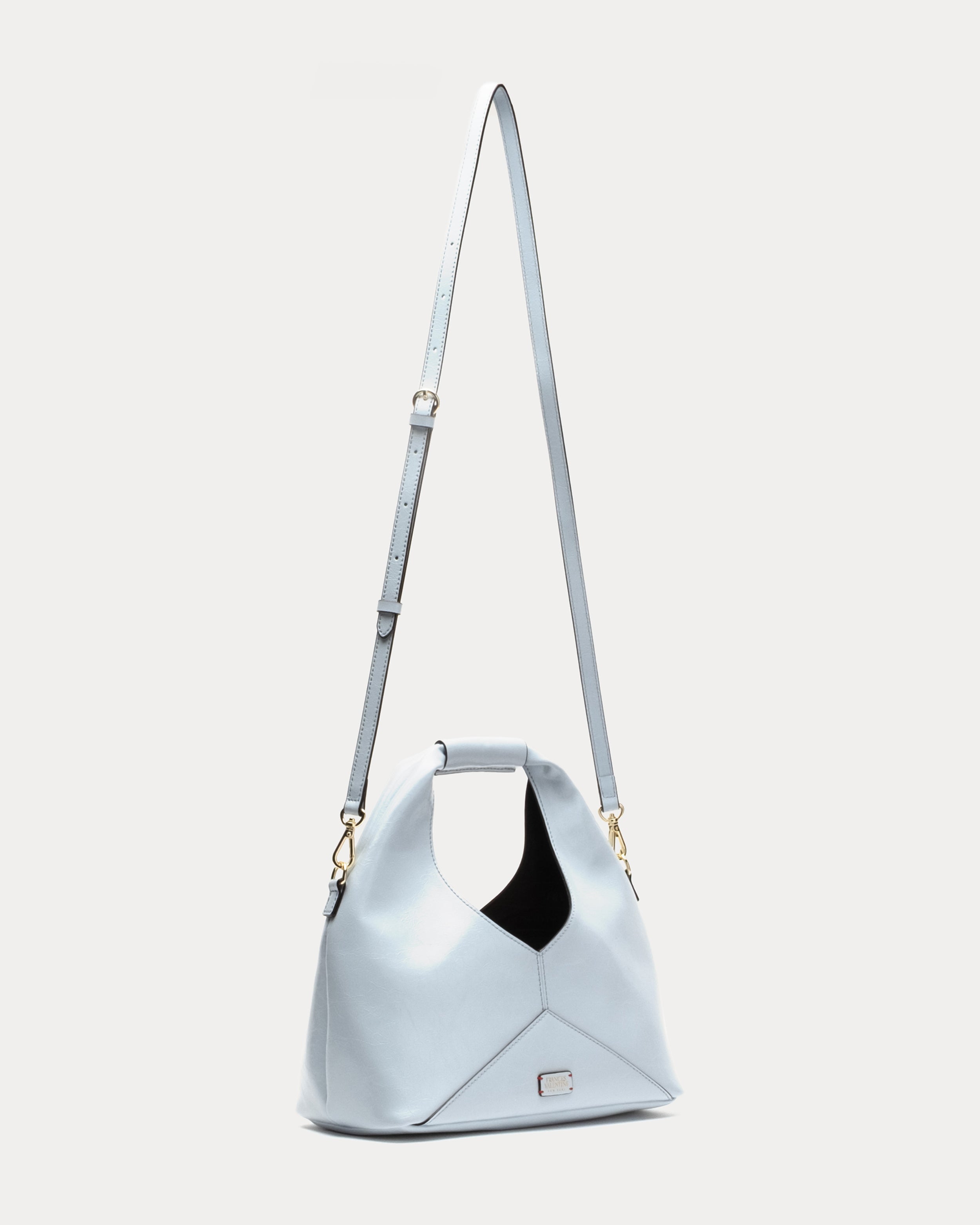 Crescent Tote - Crinkled Leather Light Blue – Frances Valentine
