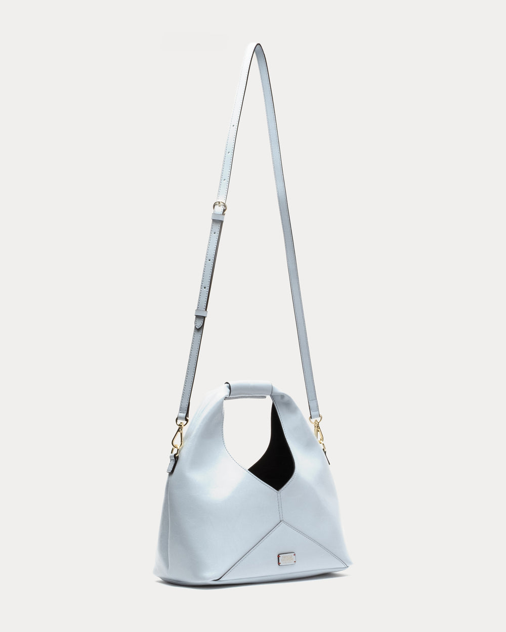 Crescent Tote - Crinkled Leather Light Blue Shoulder Bag Frances Valentine