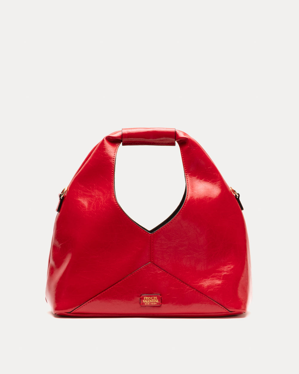 Crescent Tote - Crinkled Leather Red Handbag Frances Valentine