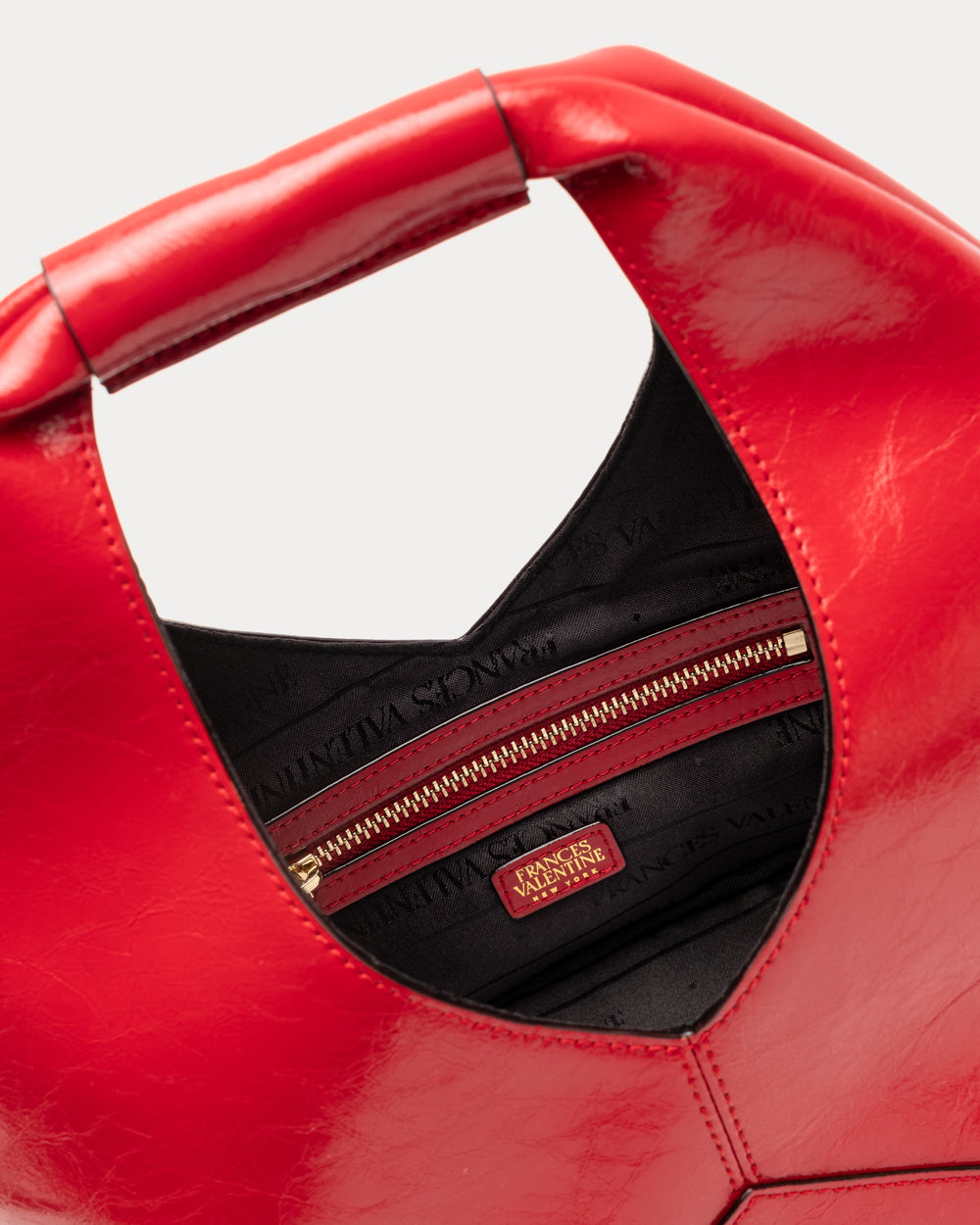 Crescent Tote - Crinkled Leather Red Handbag Frances Valentine