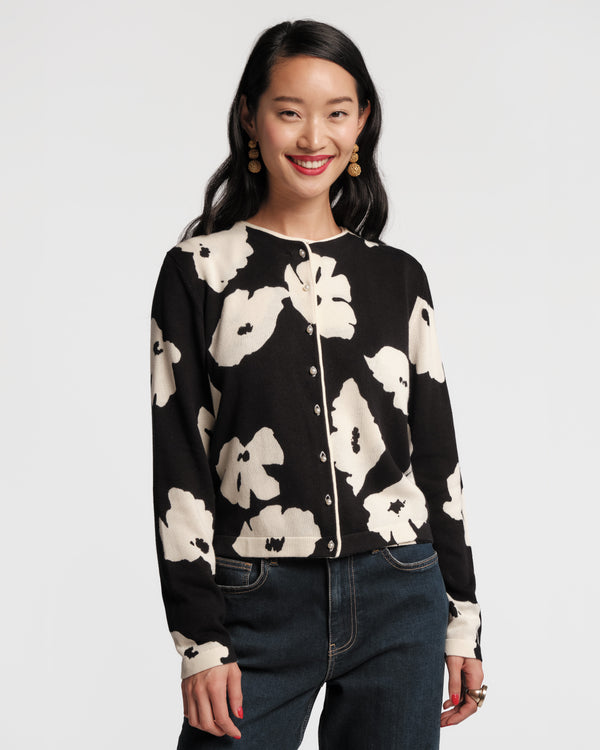 Darling Cardigan - Floating Floral Black