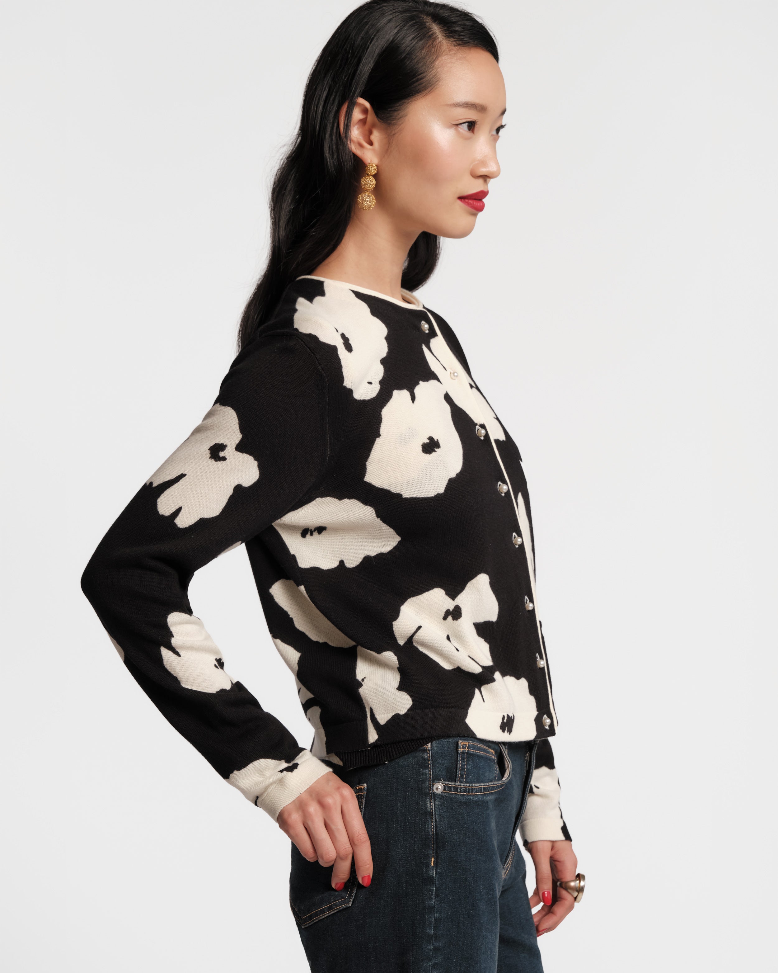 Darling Cardigan - Floating Floral Black – Frances Valentine