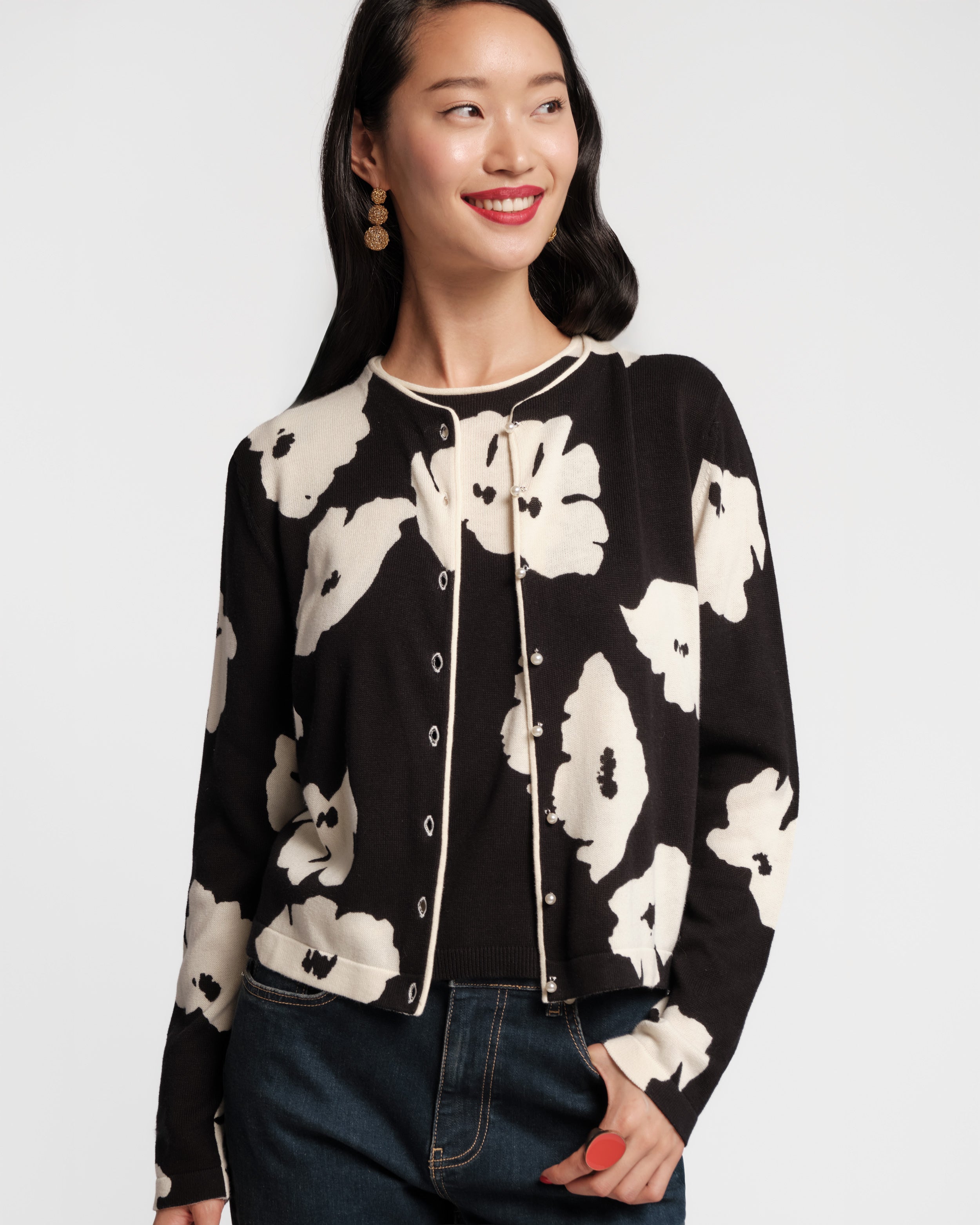 Darling Cardigan - Floating Floral Black – Frances Valentine