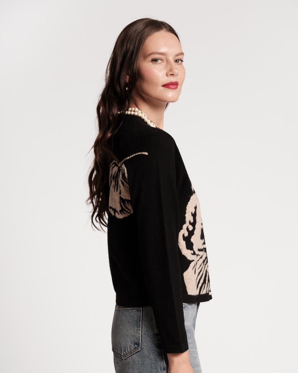 Darling Cardigan - Carefree Chrysanthemum Black Sweater Frances Valentine