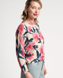 Darling Cardigan Cotton Cashmere Lotus Print Pink Multi - Frances Valentine