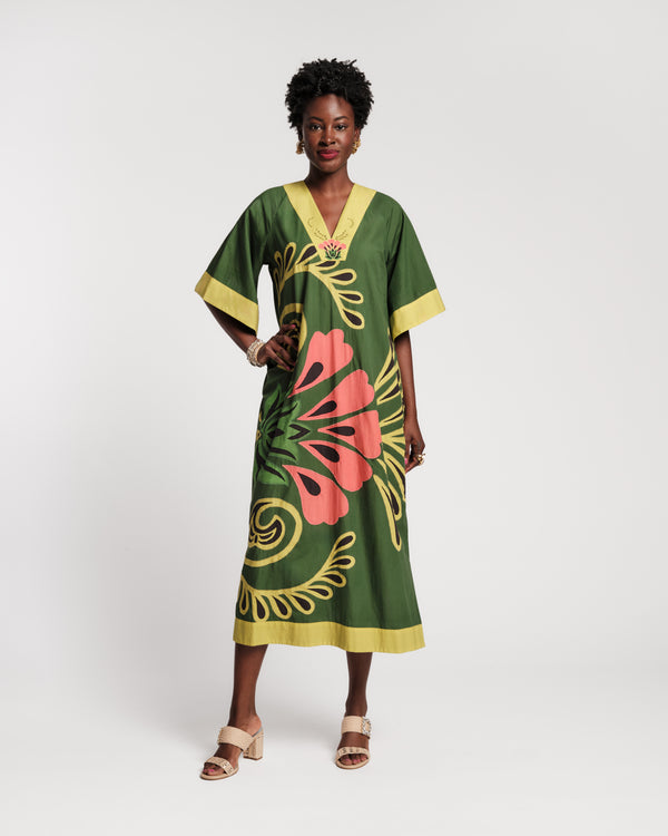 Delightful Caftan - Canopy Green/Multi Dresses Frances Valentine