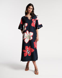Delightful Embroidered Caftan Dreamy Daisies Navy - Frances Valentine