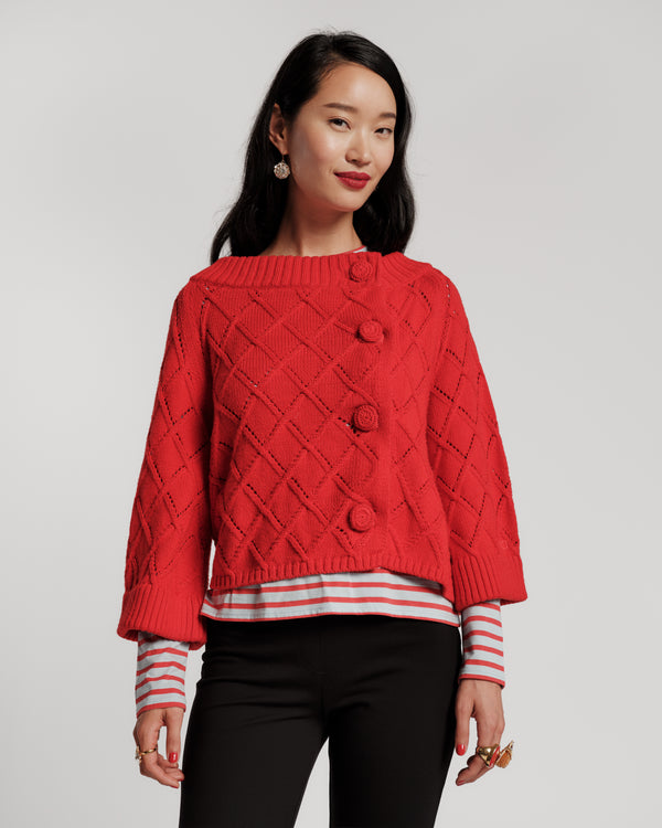 Diamond Cardigan - Red Sweater Frances Valentine