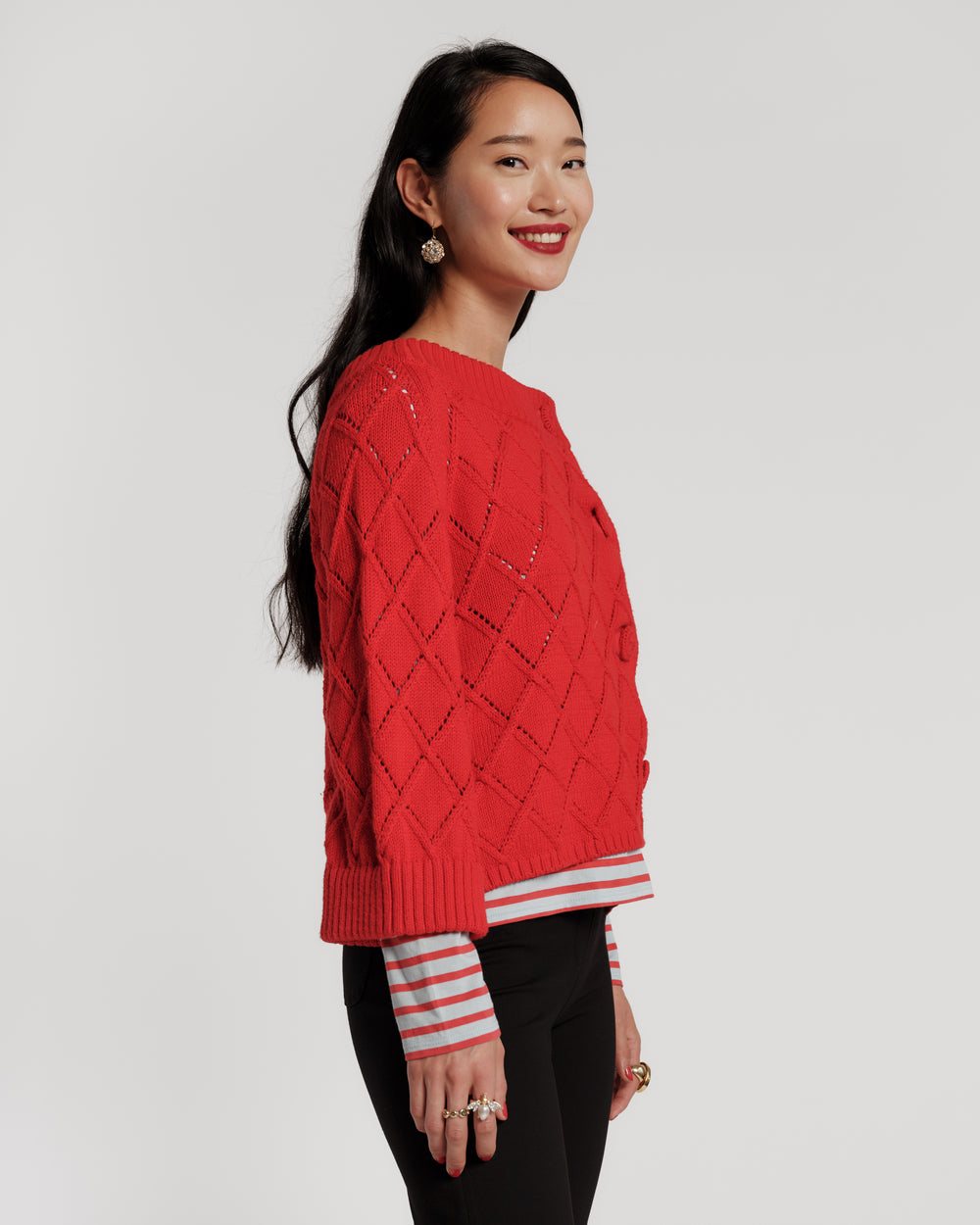 Diamond Cardigan - Red Sweater Frances Valentine