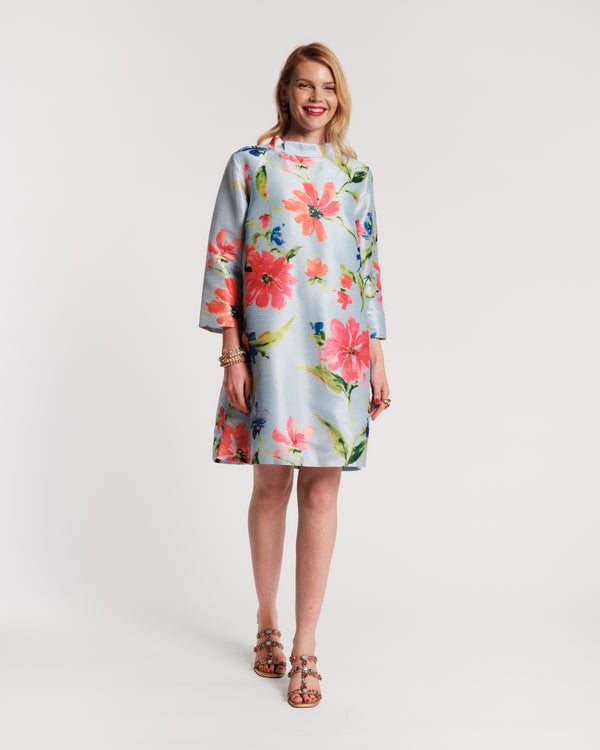 Diplomat Mini Dress Poly Dupion Georgia Print Light Blue/Multi Frances Valentine