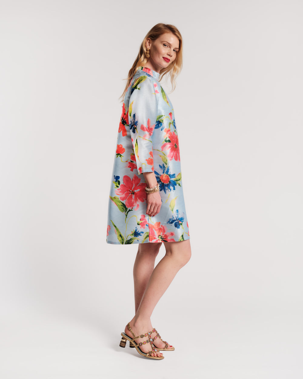 Diplomat Mini Dress Poly Dupion Georgia Print Light Blue/Multi Frances Valentine