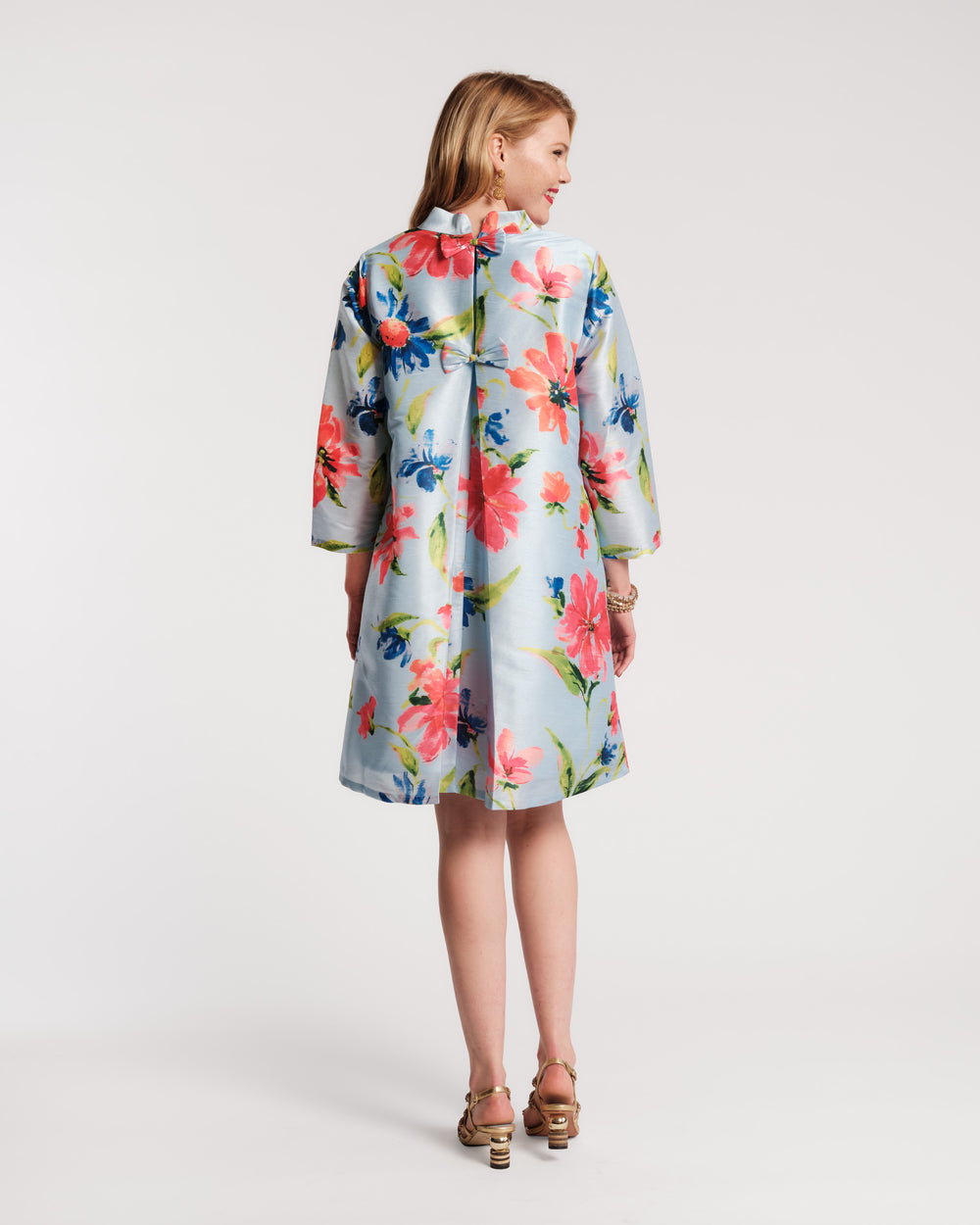 Diplomat Mini Dress Poly Dupion Georgia Print Light Blue/Multi Frances Valentine