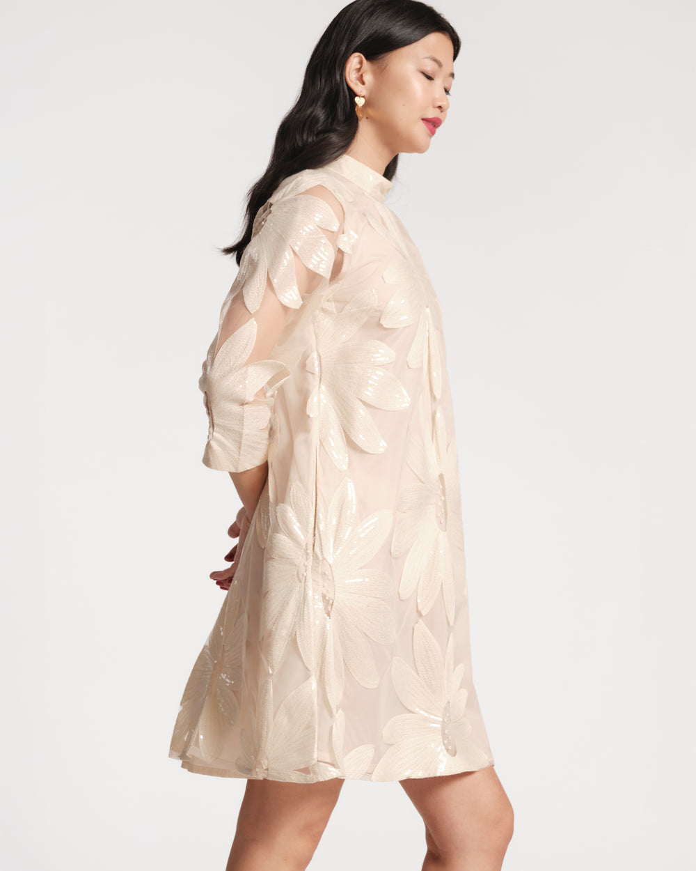 Diplomat Mini Dress Floral Sequin - Oyster Dresses Frances Valentine