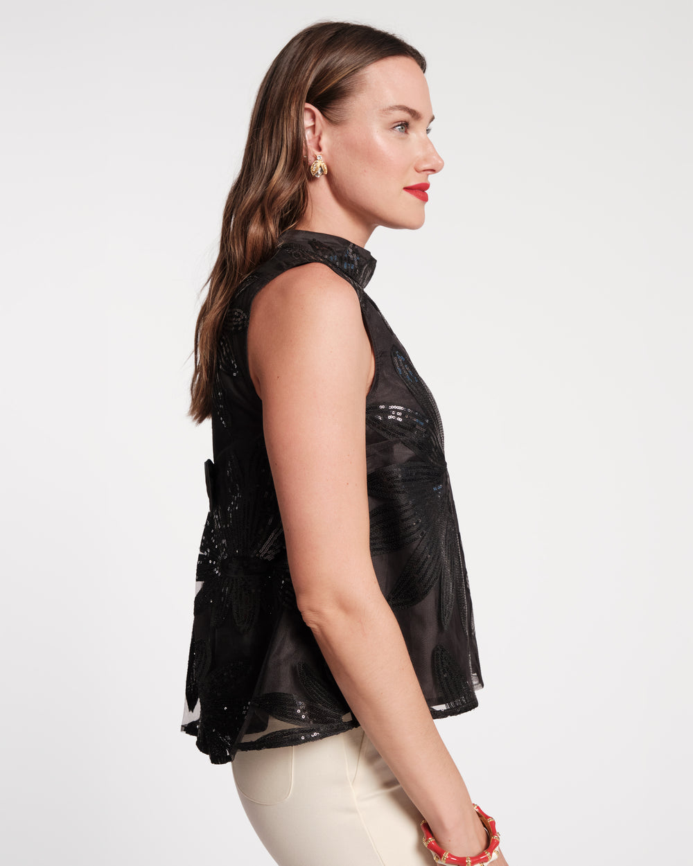 Diplomat Top - Sequin Floral Black