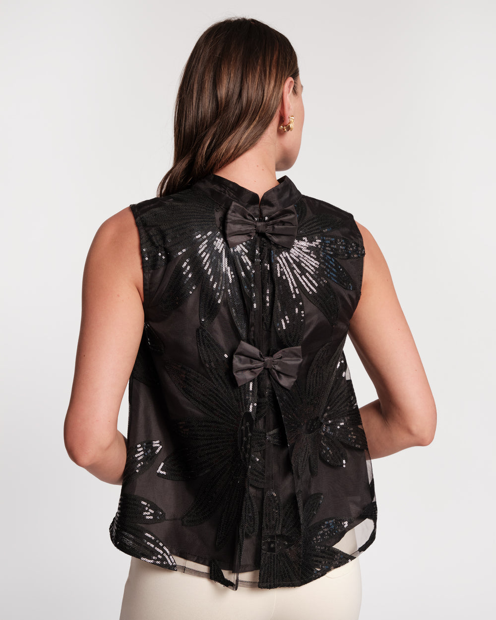 Diplomat Top - Sequin Floral Black
