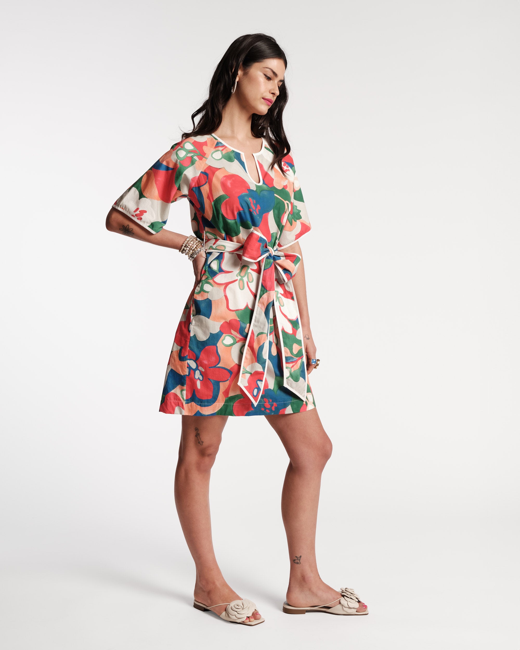 Doris Mini Dress Cotton Poplin Dreamy Daisies Print