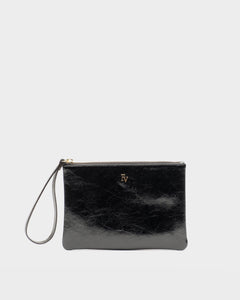 Wristlet Crinkled Leather Black - Frances Valentine