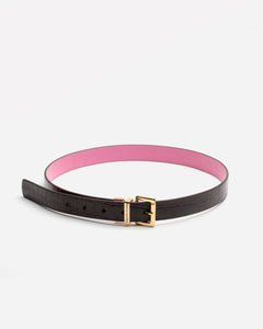 Reversible Pink Crinkle Patent Belt Croc Brown - Frances Valentine