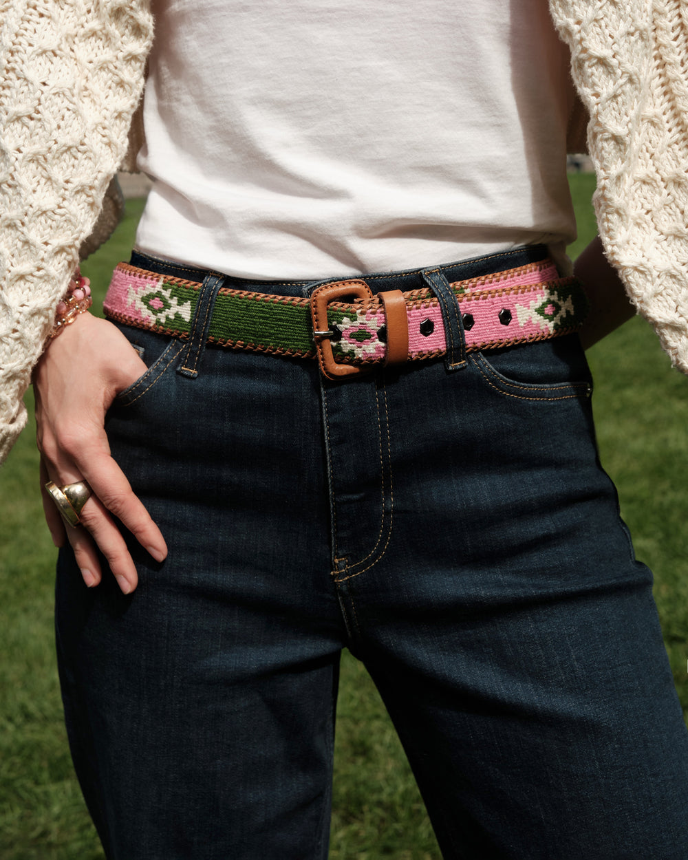 Handwoven Guatemalan Leather Belt - Pink