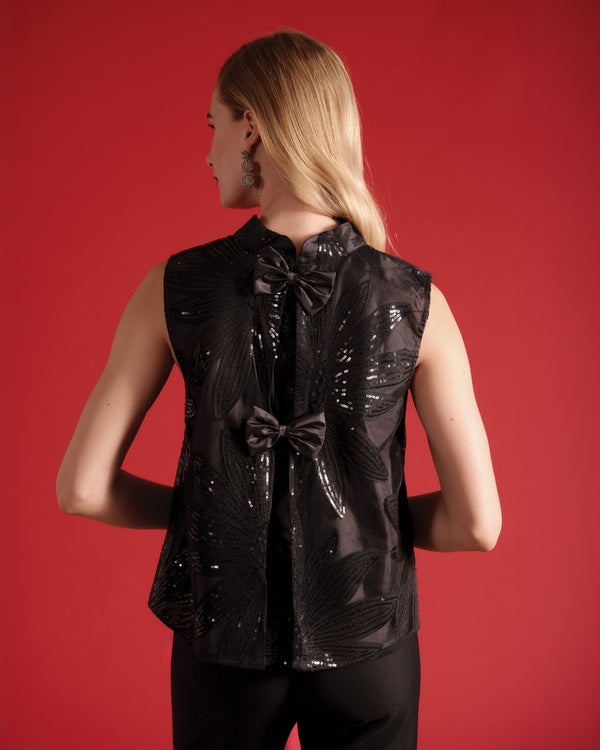 Diplomat Top - Sequin Floral Black