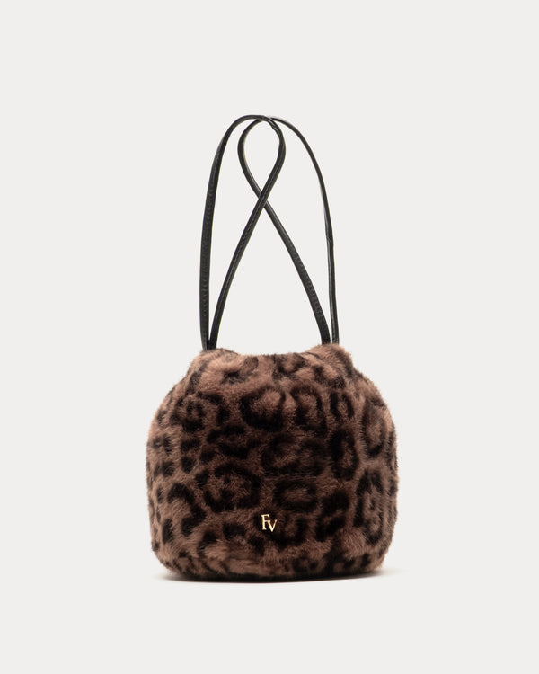 Jaguar Pouf Bag - Faux Fur Brown - Frances Valentine