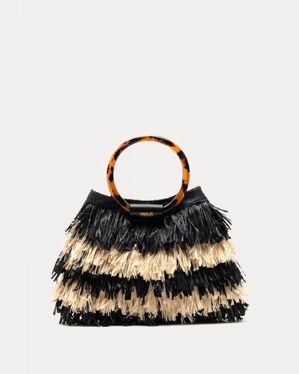 Shaggy Tote Raffia w/Tortoise Handle Raffia Black/Natural OS Frances Valentine