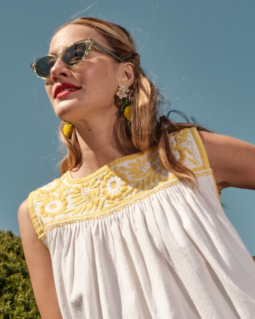 Jess Floral Embroidery Top - White - Frances Valentine