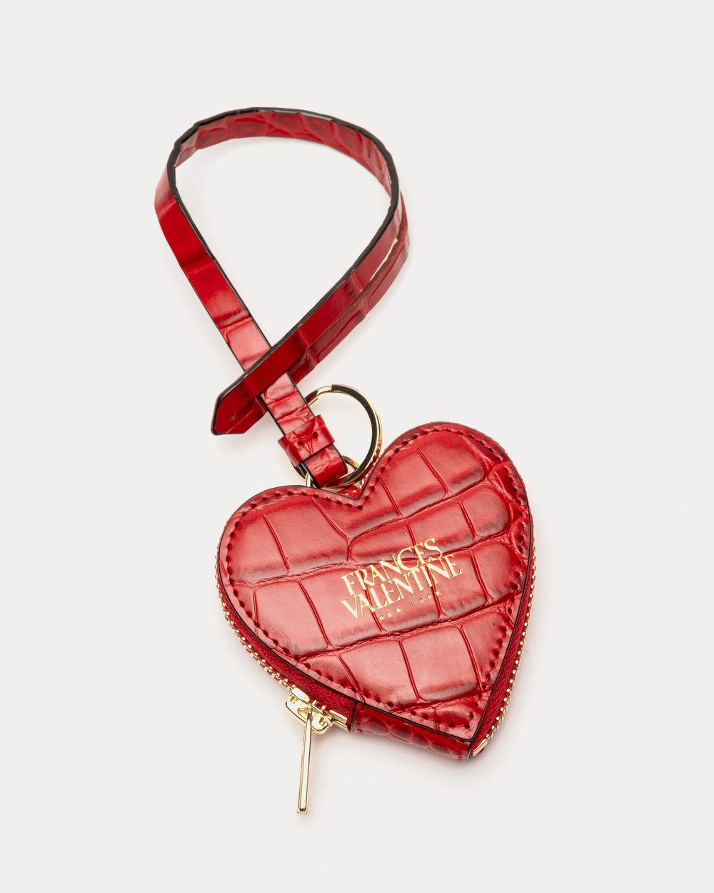 Heart Keychain Charm - Croc Embossed Leather Red