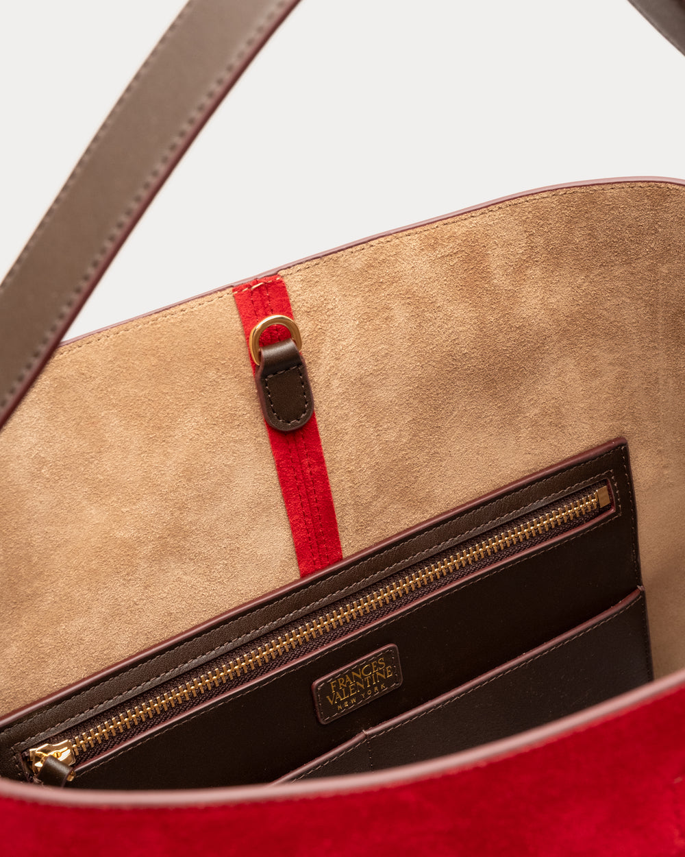 Hunter Suede Hobo - Cherry Red - Frances Valentine