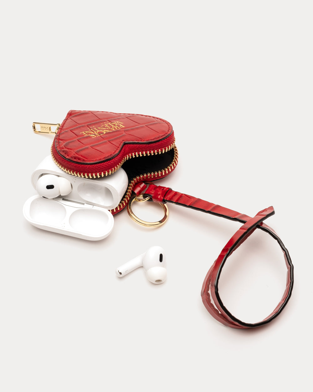 Heart Keychain Charm - Croc Embossed Leather Red