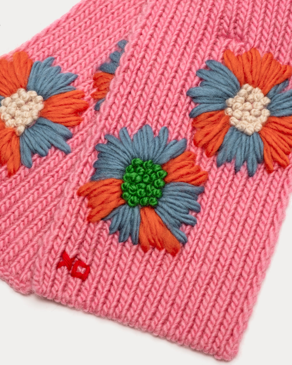 Embroidered Knit Scarf - Pink Scarf Frances Valentine
