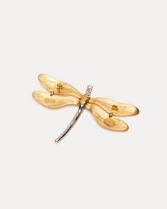 Dragonfly Pin Gold White Black - Frances Valentine