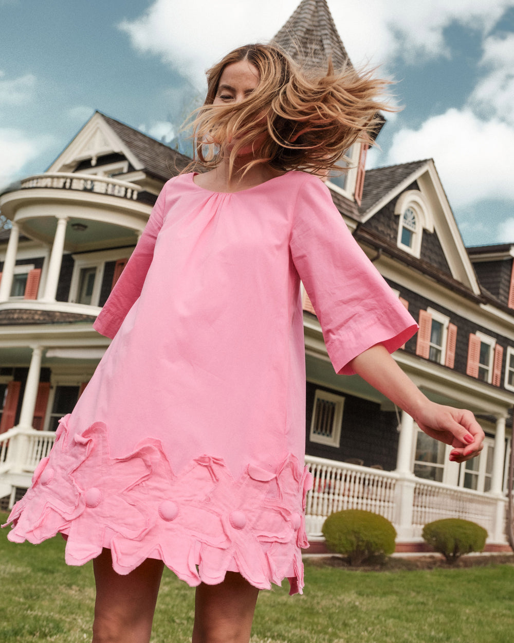 valentine pink dress Frances Valentine Zennia Flower Hem Mini Dress