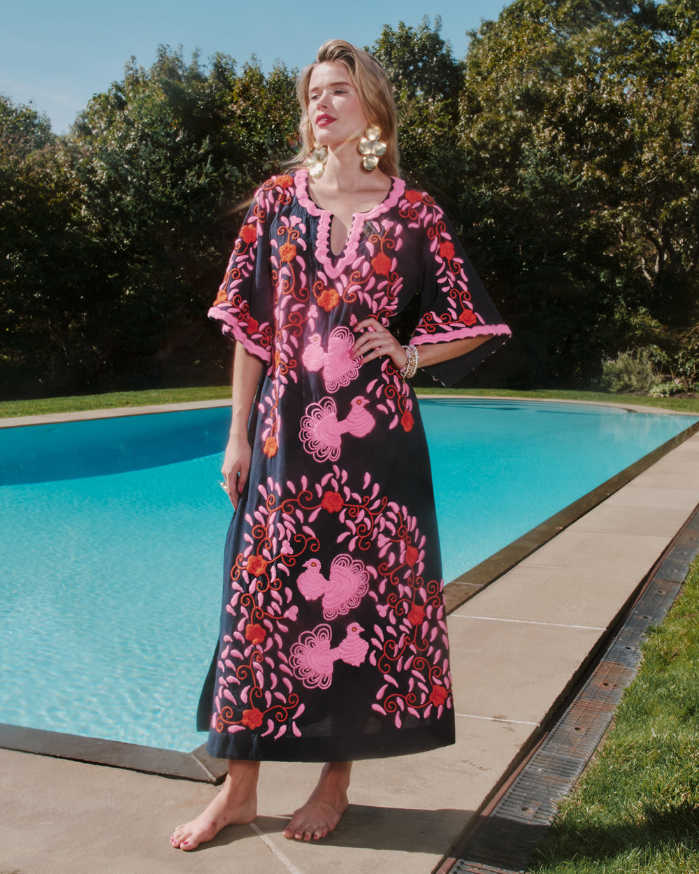 Charming Caftan - Peacock Embroidery Navy