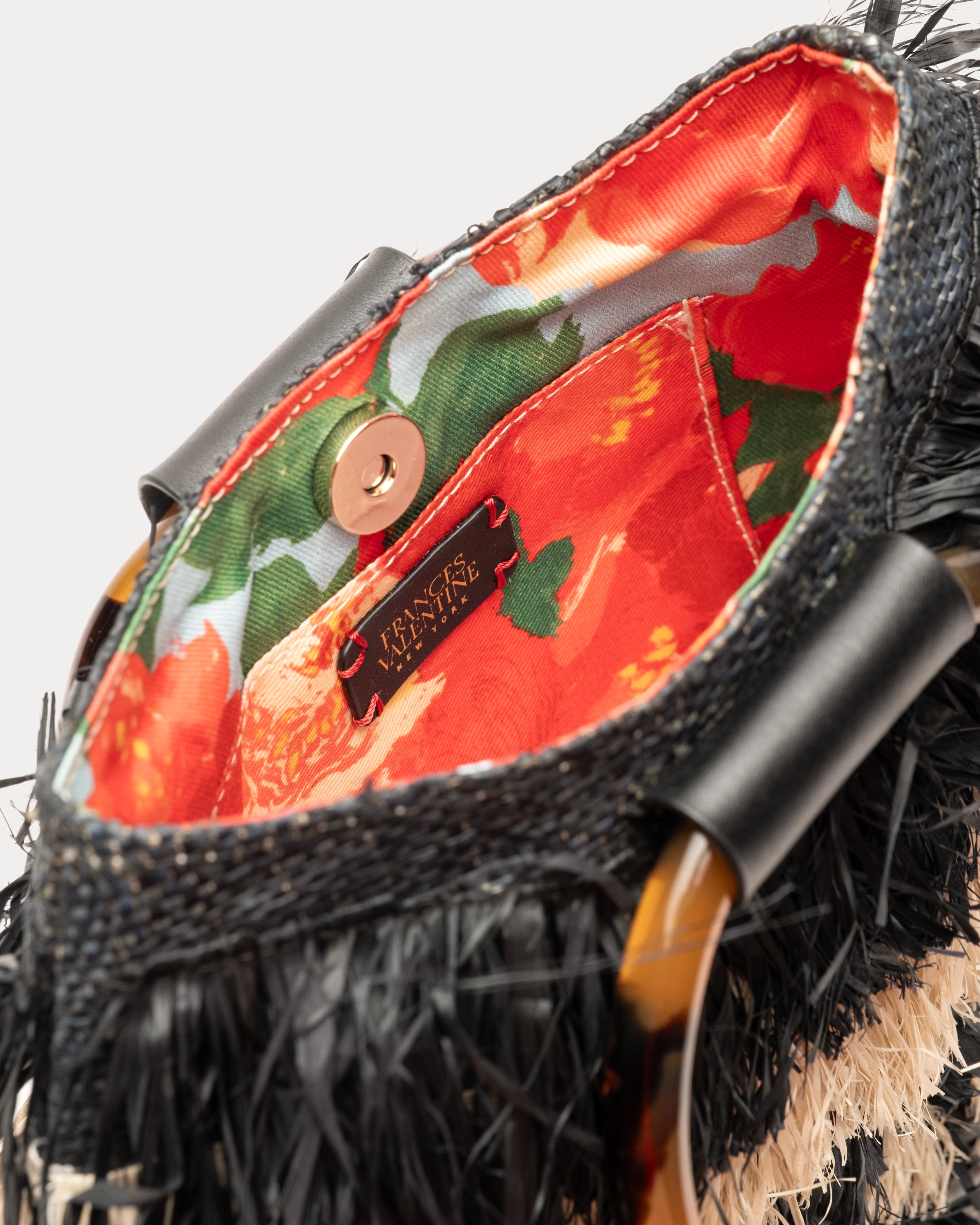 Shaggy Raffia Tote - Black/Natural – Frances Valentine