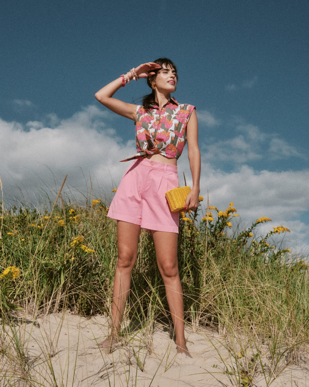 Benny Pleated Cotton Short Pink Shorts Frances Valentine