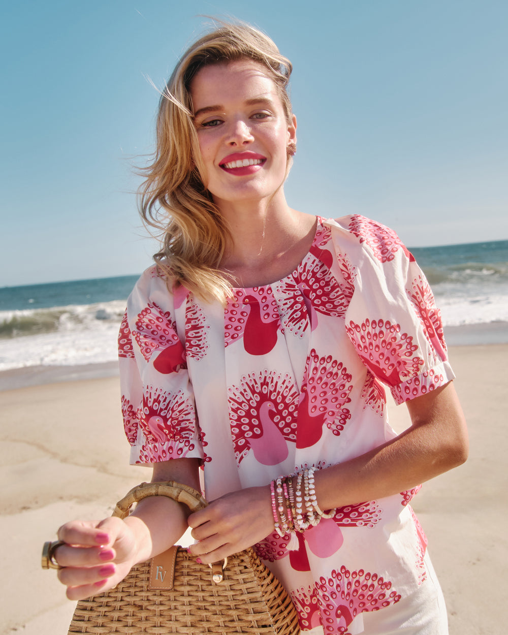 Zonda Top Peacock Pair Cotton Poplin Oyster/Multi