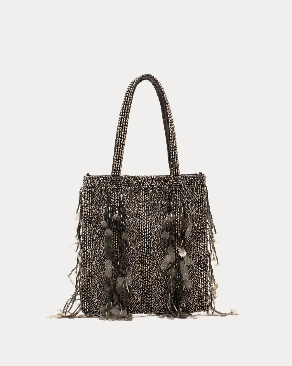 Gatsby Beaded Mini Tote Bag - Silver Shoulder Bag Frances Valentine