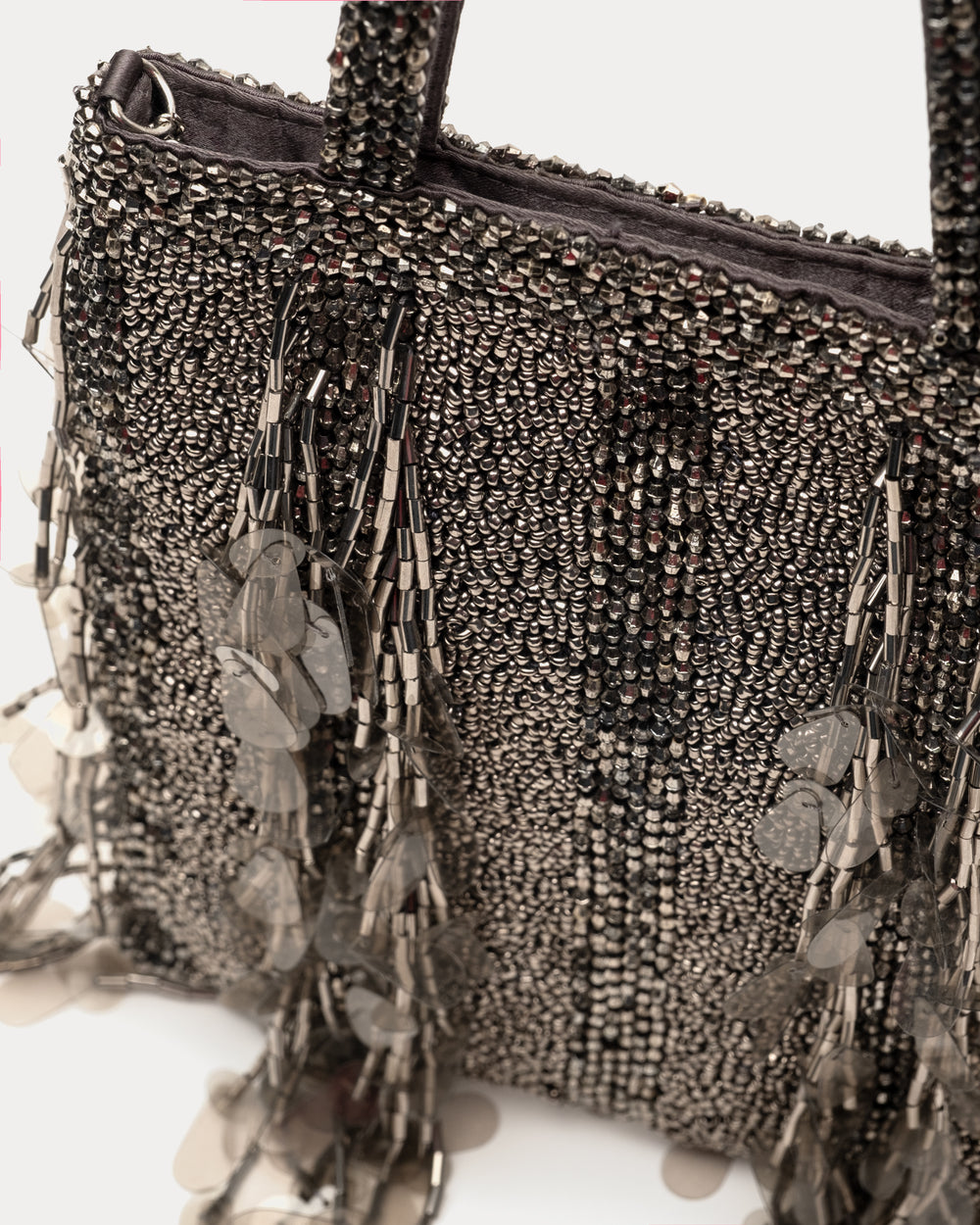 Gatsby Beaded Mini Tote Bag - Silver Shoulder Bag Frances Valentine