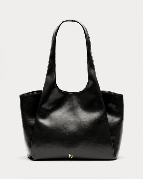 Portia Satchel - Crinkled Leather Black - Frances Valentine